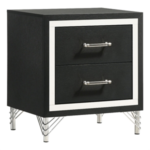 Jenny Nightstand-24 Inch 2 Drawers and Chrome Accents-Modern Black