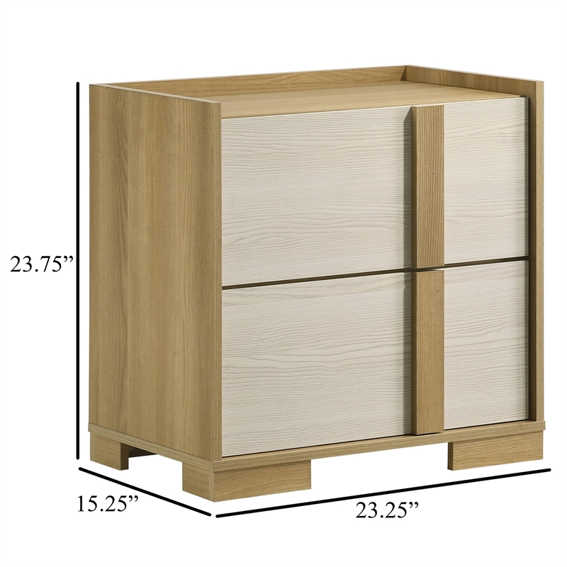 Hyle Nightstand-2 Drawers-24 Inch Modern Natural Brown and White