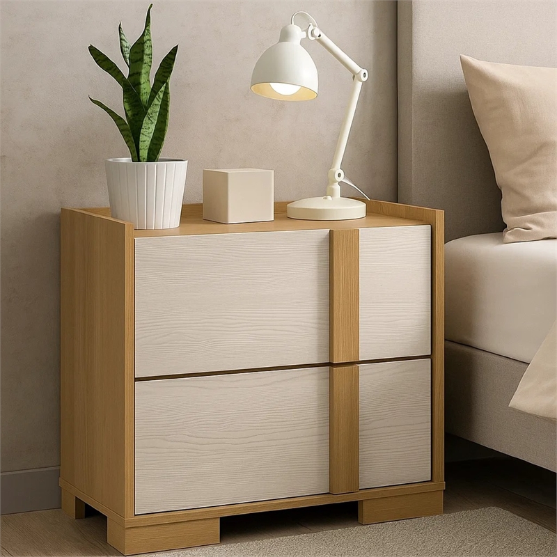 Hyle Nightstand-2 Drawers-24 Inch Modern Natural Brown and White