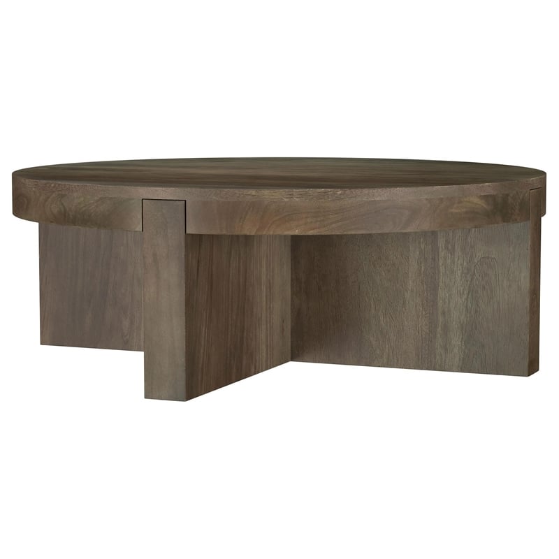 Kinaj Coffee Table-Dark Brown Solid Mango Wood-Round 38 Inch Top