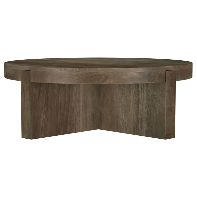 Kinaj Coffee Table-Dark Brown Solid Mango Wood-Round 38 Inch Top