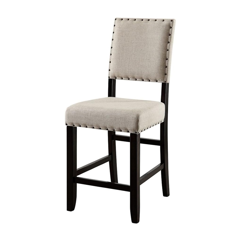 Bega 4pc Counter Height Table-Bench n Chair Set-Ivory Fabric-Black