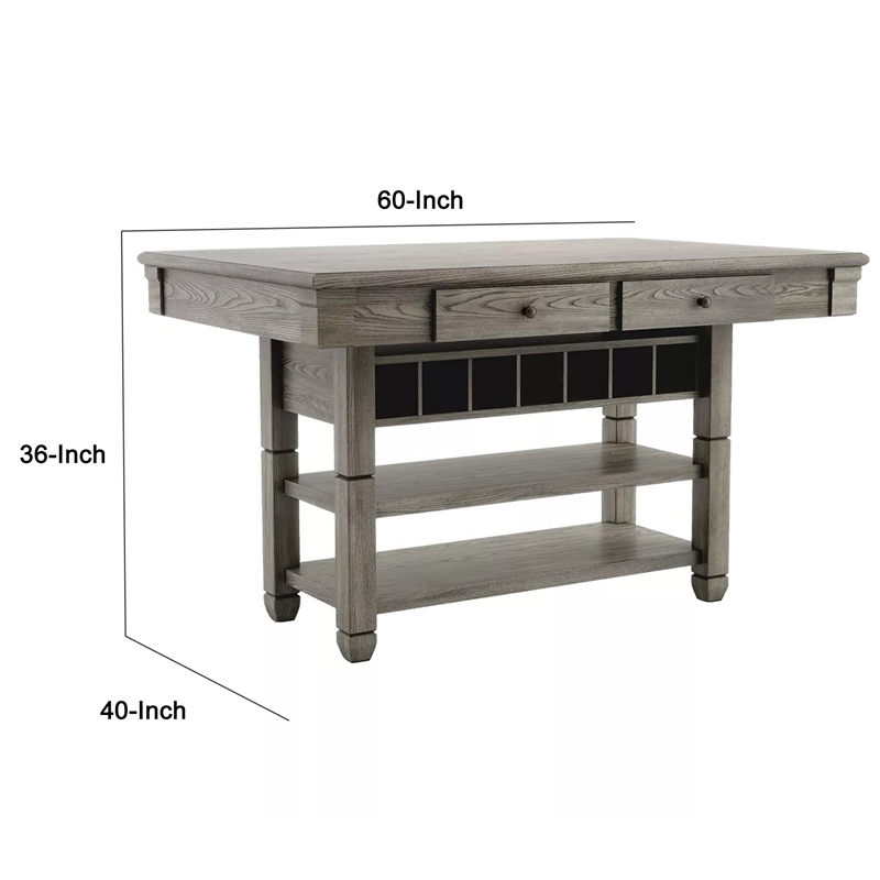 Yani Counter Height Table-60 Inch Rectangular Top-Gray Solid Wood