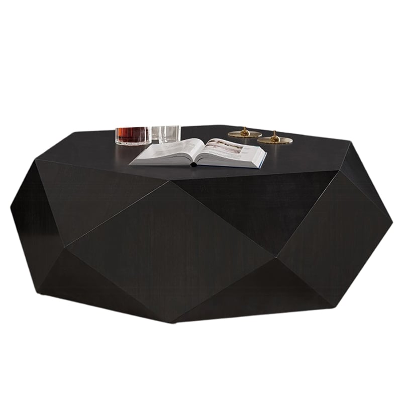 Hano Coffee Table-Black Rubberwood-50 Inch-Modern Geometric Body