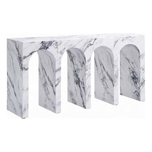 Ritzy Console Table-White Marble Faux Stone-Arched Design-59 Inch