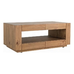 Ayma Coffee Table-1 Inner Shelf-Brown Oak Wood-Rectangular 50 Inch