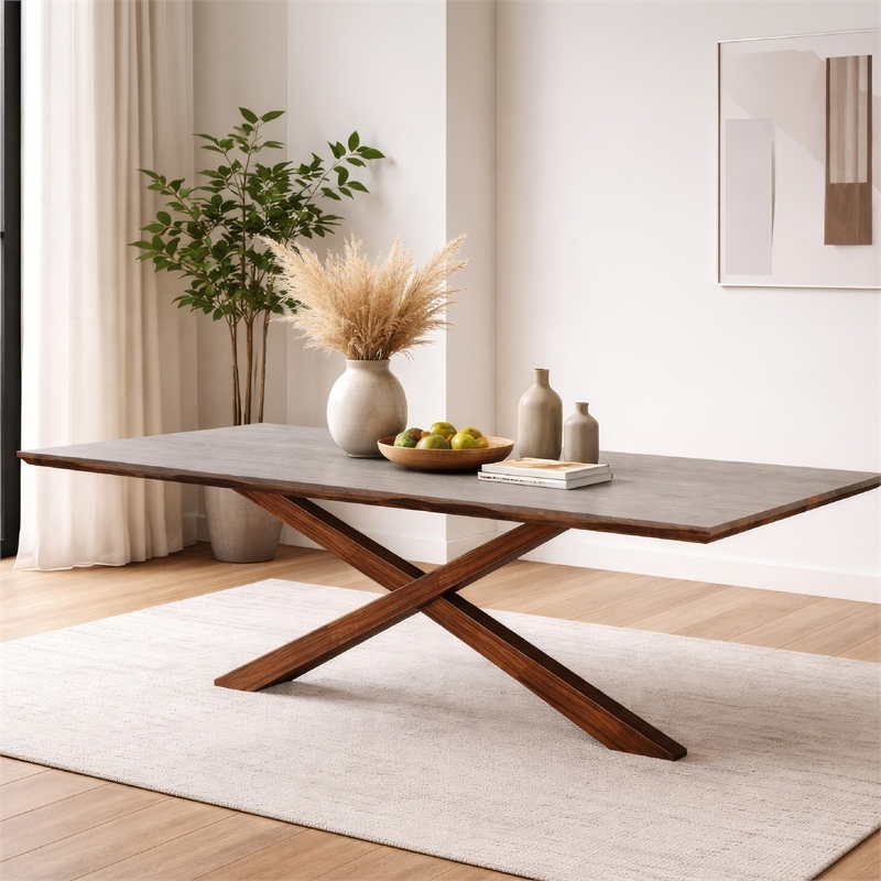 Vyva Dining Table-Triple Cut Live Edge-Walnut Brown Wood-71 Inch