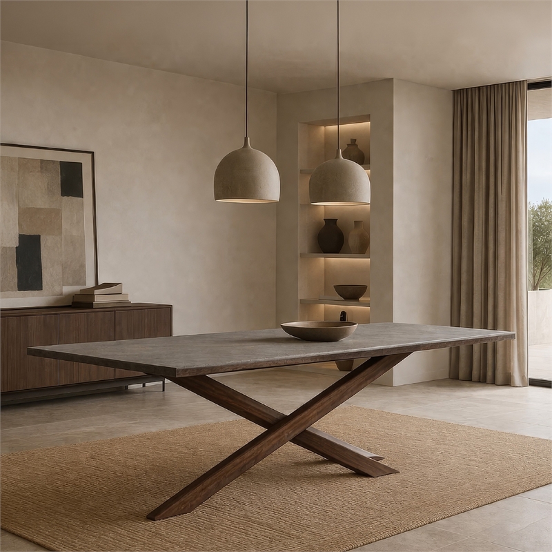 Vyva Dining Table-Triple Cut Live Edge-Walnut Brown Wood-71 Inch