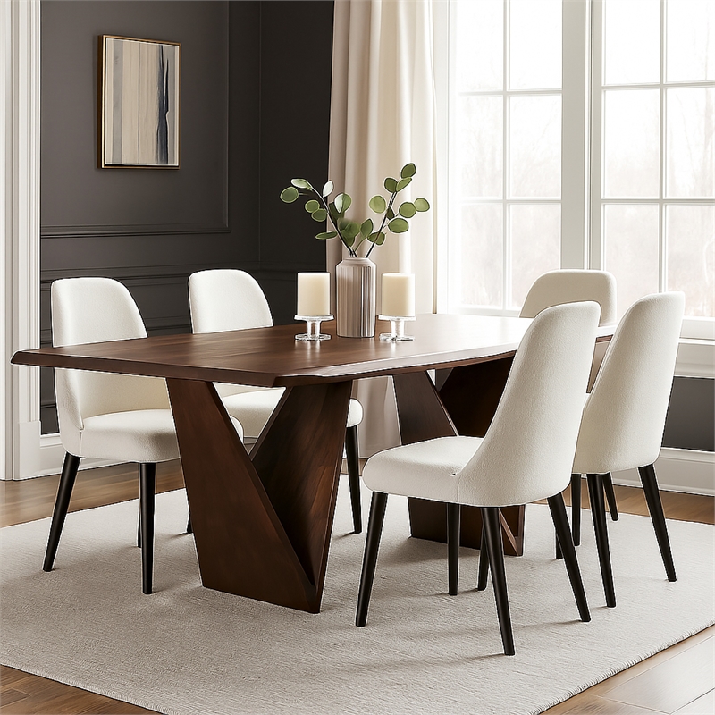 Rumy Dining Table-Diamond Profile Edges-Brown Solid Wood-83 Inch