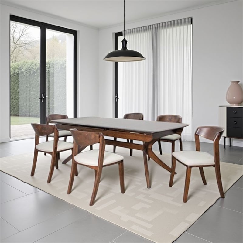 Viki 82-102 Inch Dining Table-Curved Legs Extendable Brown Solid Wood