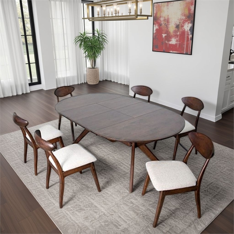 Mikie 47-79 Inch Dining Table-Extendable Brown Full Solid Wood Top