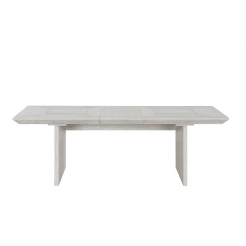Diaz 72-90 Inch Extendable Dining Table-Glass and Light Gray Wood