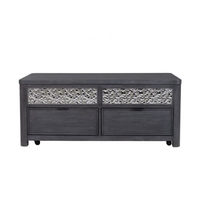 Zoko Lift Top Coffee Table w Wheels-2 Drawers-Ash Gray Wood-46 Inch