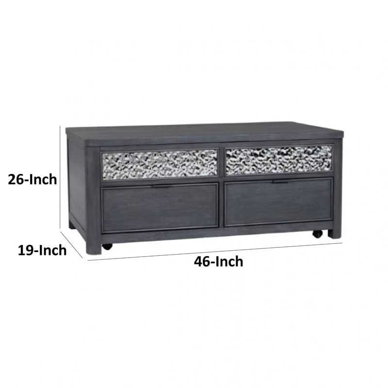 Zoko Lift Top Coffee Table w Wheels-2 Drawers-Ash Gray Wood-46 Inch