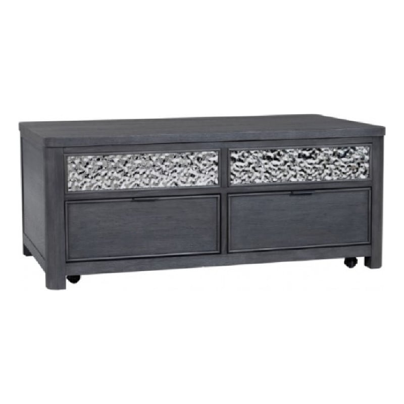 Zoko Lift Top Coffee Table w Wheels-2 Drawers-Ash Gray Wood-46 Inch