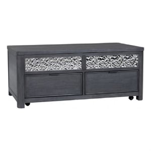 Zoko Lift Top Coffee Table w Wheels-2 Drawers-Ash Gray Wood-46 Inch