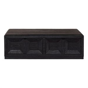 Kizie Coffee Table-Drawers-Caster Wheels-Black Rubberwood-54 Inch