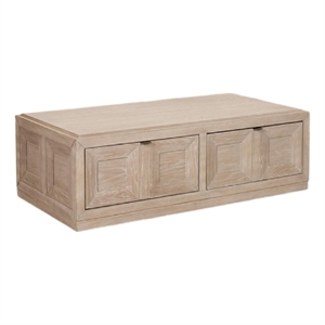 Kizie Coffee Table-2 Drawers-Wheels-Tawny Brown Wood-54 Inch