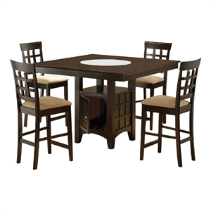Uric Counter Height Dining Table w Wine Storage-4 Lattice Chairs-Brown