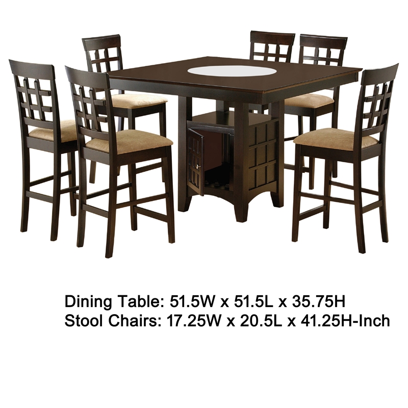 Uric Counter Height Dining Table w Wine Storage-6 Lattice Chairs-Brown