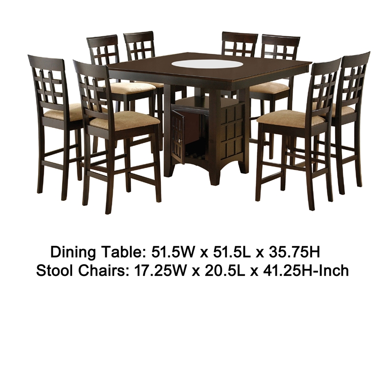 Uric Counter Height Dining Table w Wine Storage-8 Lattice Chairs-Brown