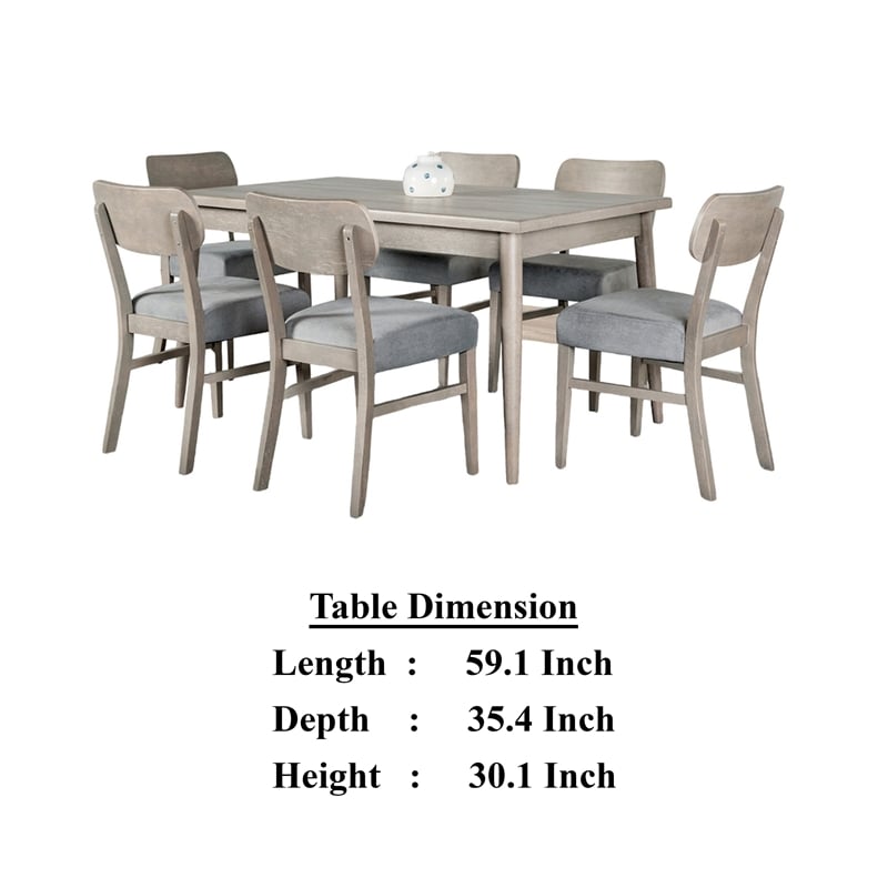 Kene 7pc Dining Table Set with 6 Padded Chairs-Solid Edge Band-Gray