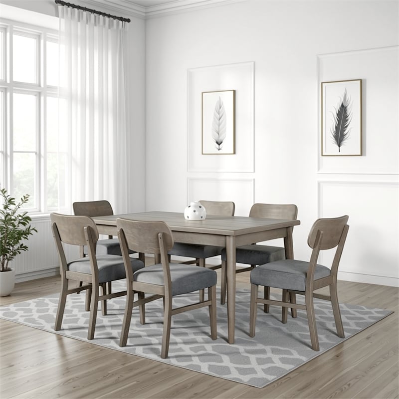 Kene 7pc Dining Table Set with 6 Padded Chairs-Solid Edge Band-Gray