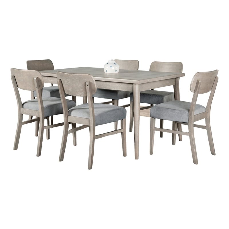 Kene 7pc Dining Table Set with 6 Padded Chairs-Solid Edge Band-Gray