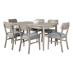 Kene 7pc Dining Table Set with 6 Padded Chairs-Solid Edge Band-Gray
