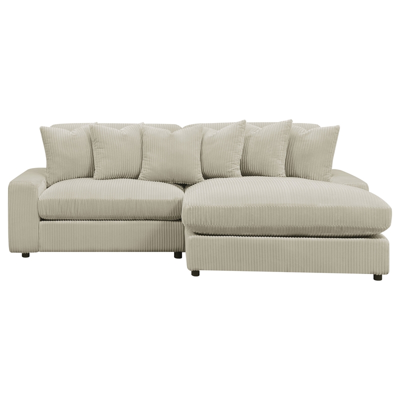 Lain Sectional Sofa with Reversible Chaise- 6 Throw Pillows- Beige Corduroy