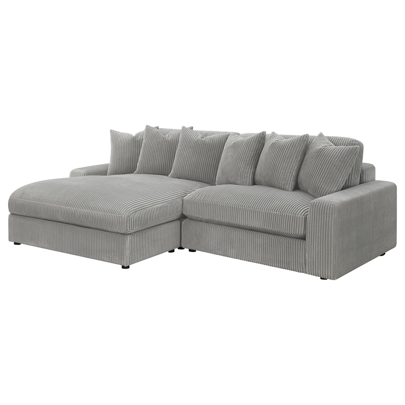 Lain Sectional Sofa with Reversible Chaise- 6 Throw Pillows- Gray Corduroy