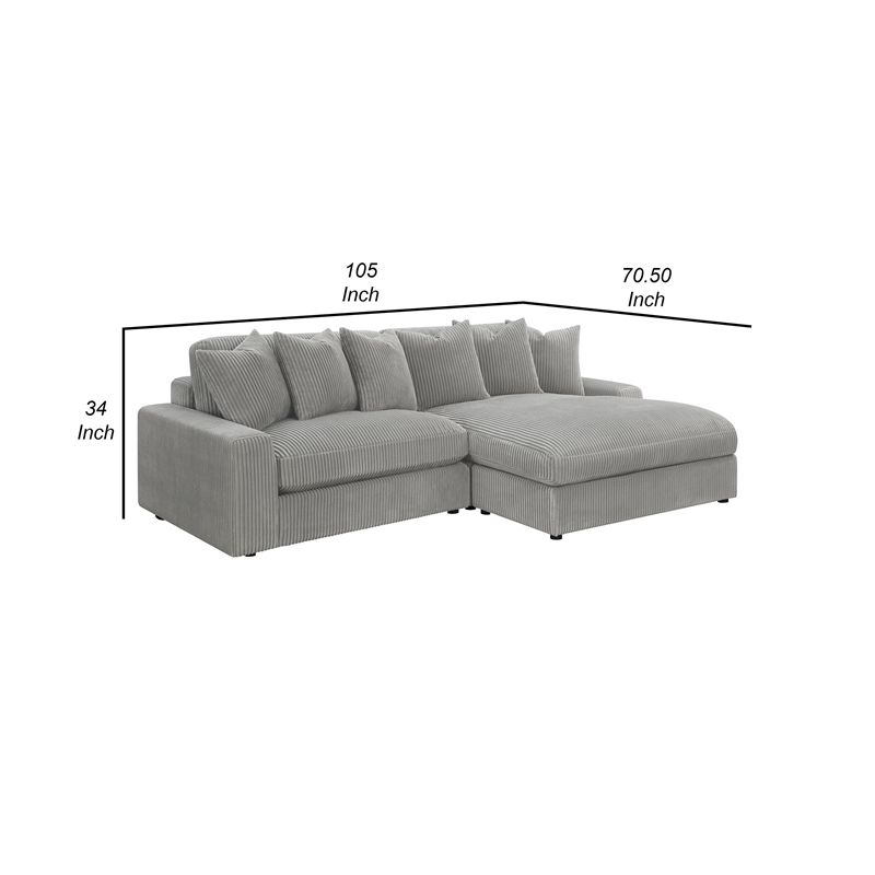Lain Sectional Sofa with Reversible Chaise- 6 Throw Pillows- Gray Corduroy