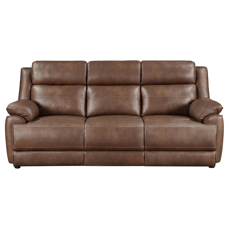 Ellen Sofa- Brown Faux Leather- Foam Cushions- Pillow Top Arms- 86 Inch