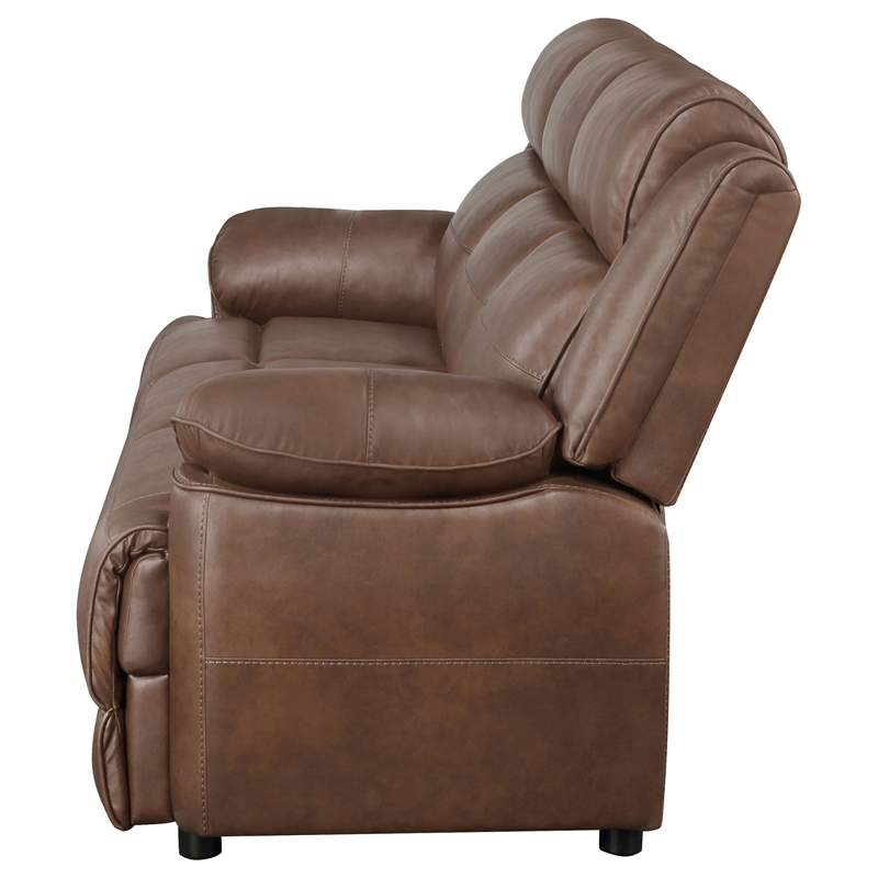 Ellen Sofa- Brown Faux Leather- Foam Cushions- Pillow Top Arms- 86 Inch