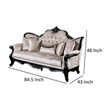 Paulo Sofa- Off White Fabric- Carved Details- Black Solid Wood- 85 Inch