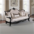 Paulo Sofa- Off White Fabric- Carved Details- Black Solid Wood- 85 Inch