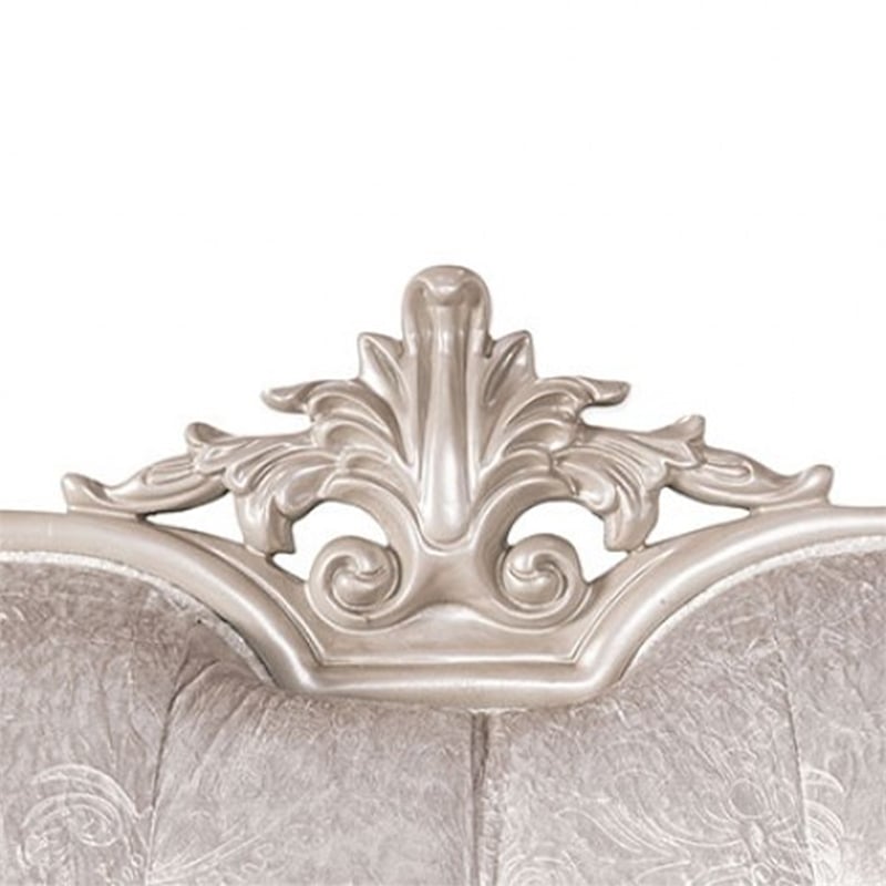 Paulo 85 Inch Sofa- Off White Fabric- Carved Silver Solid Wood Frame