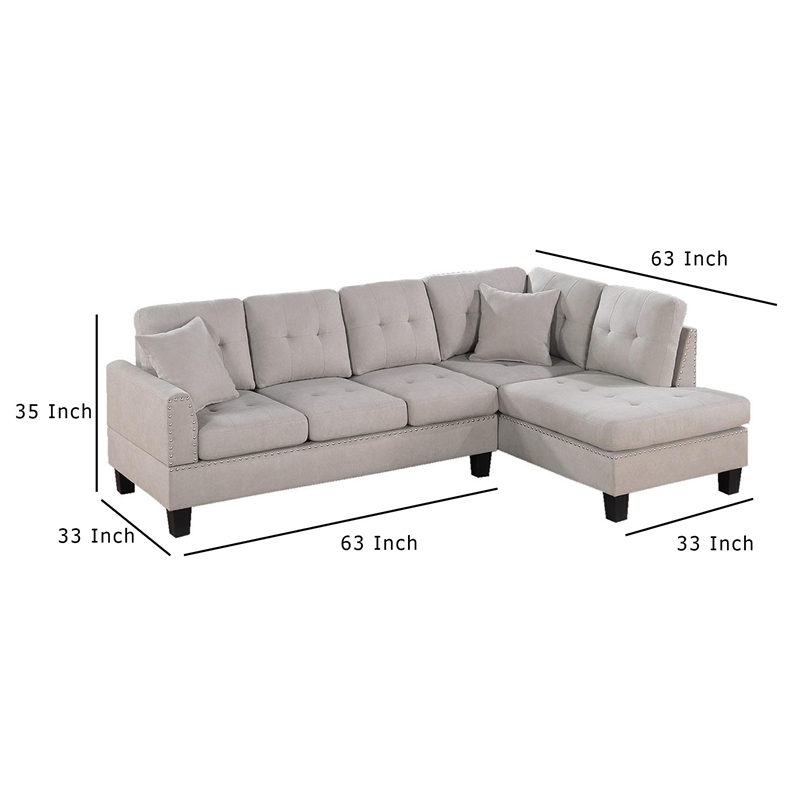 Dema 2pc Sectional Sofa Set- Chaise- 2 Pillows- Textured Beige Velvet