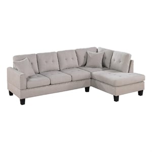 Dema 2pc Sectional Sofa Set- Chaise- 2 Pillows- Textured Beige Velvet