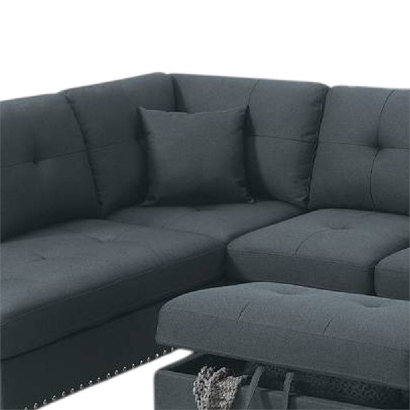 Rema 3pc Sectional Sofa- Chaise- Ottoman- 2 Pillows- Dark Gray Linen