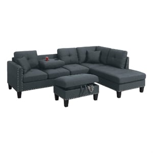 Rema 3pc Sectional Sofa- Chaise- Ottoman- 2 Pillows- Dark Gray Linen