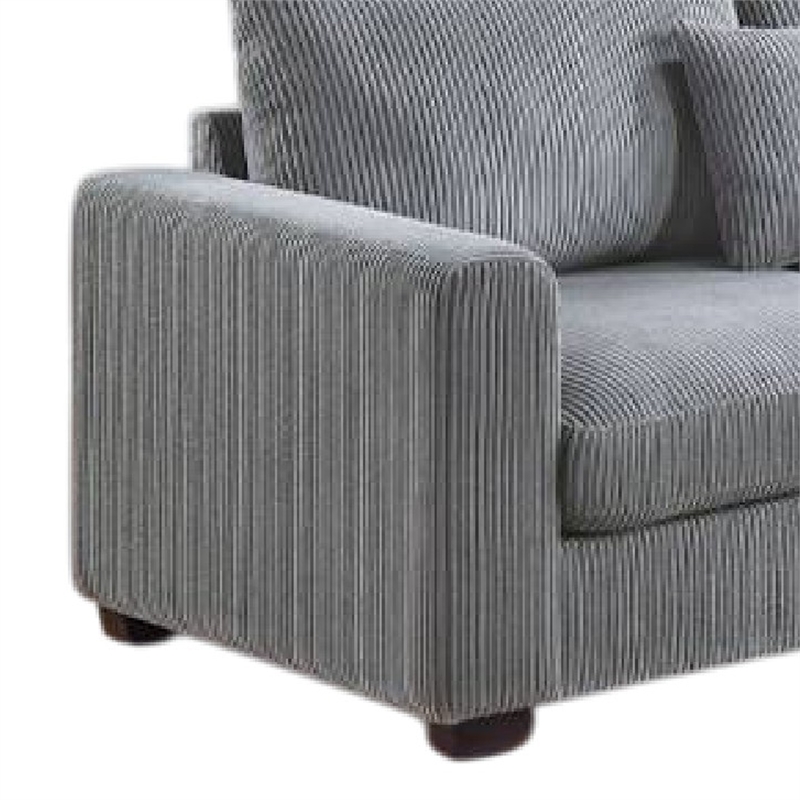 Rey 4pc L Sectional Sofa Set- 2 Accent Pillows- Gray Corduroy Fabric