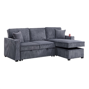 Foi Convertible Sectional Sofa with Reversible Chaise- Gray Corduroy
