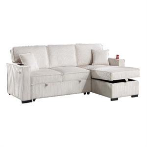 Foi Convertible Sectional Sofa with Reversible Chaise- Beige Corduroy