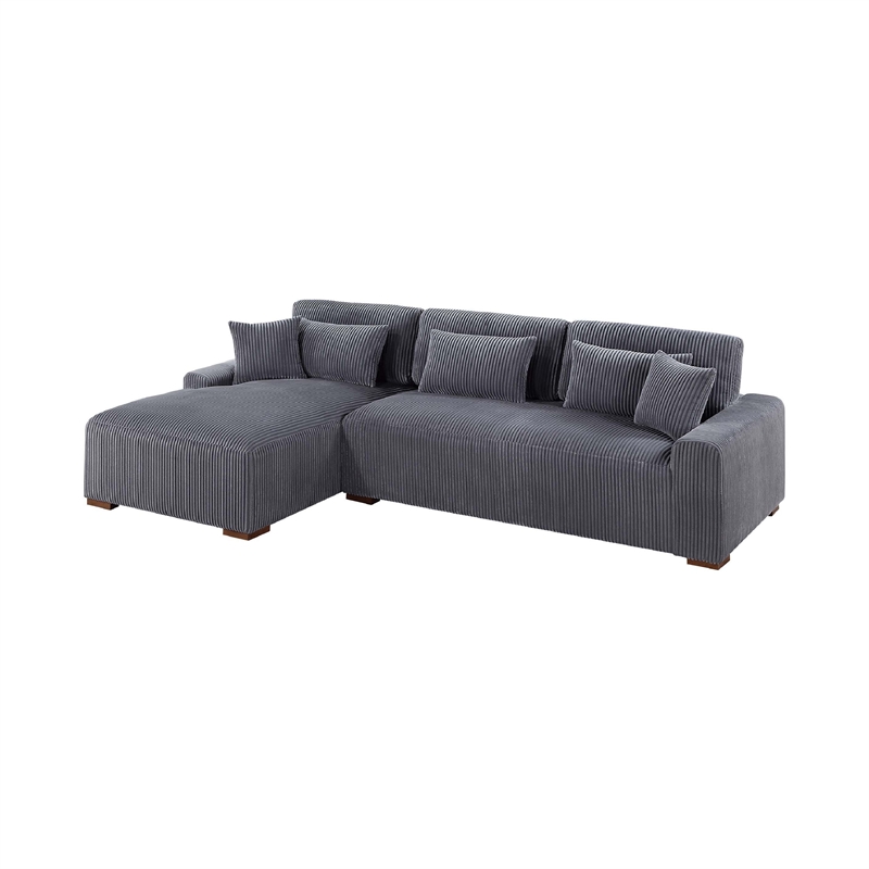 Lio 2pc XL Sectional Sofa with Chaise- 5 Throw Pillows- Gray Corduroy
