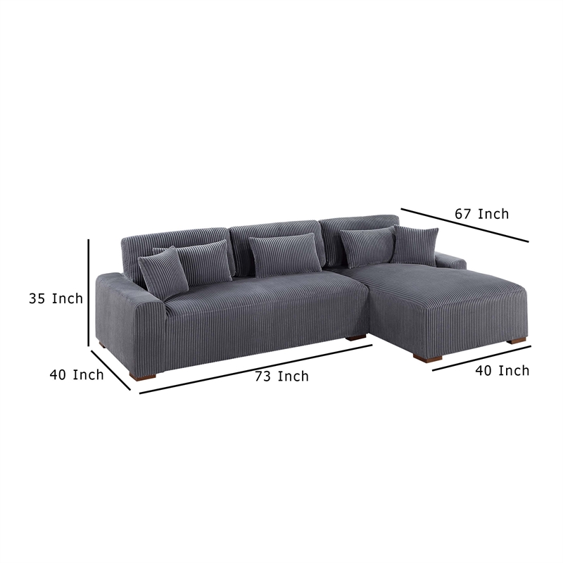 Lio 2pc XL Sectional Sofa with Chaise- 5 Throw Pillows- Gray Corduroy