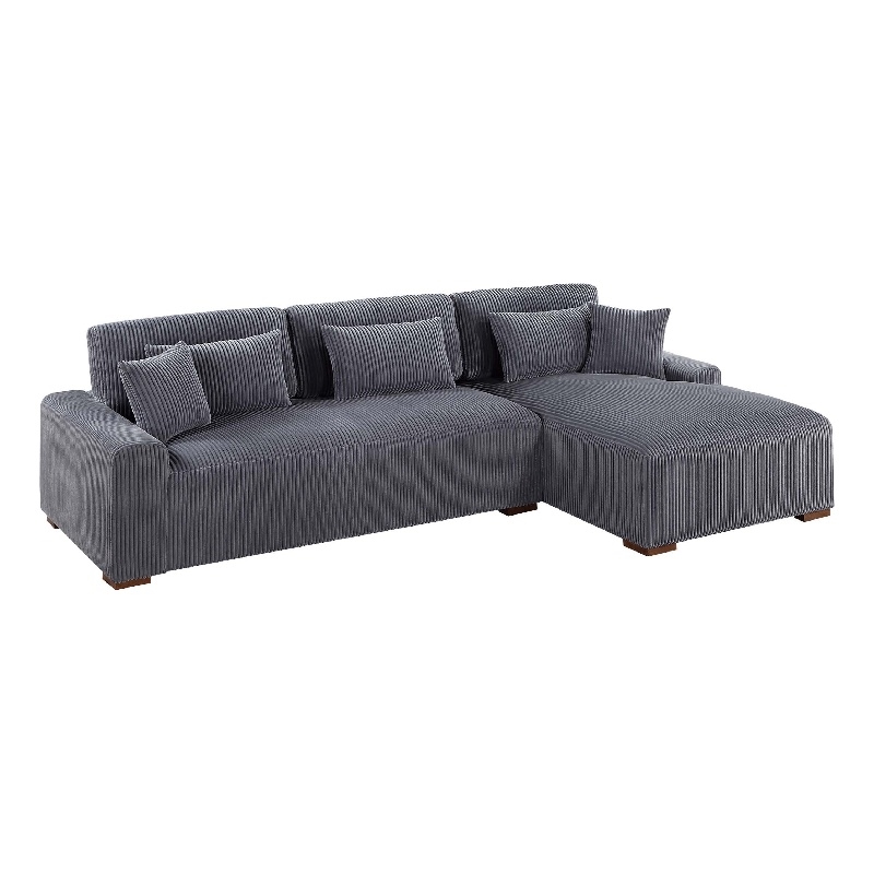 Lio 2pc XL Sectional Sofa with Chaise- 5 Throw Pillows- Gray Corduroy