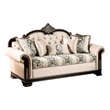 Catie 87 Inch Sofa- Nailhead- Beige Rolled Arms- Cherry Brown Solid Wood