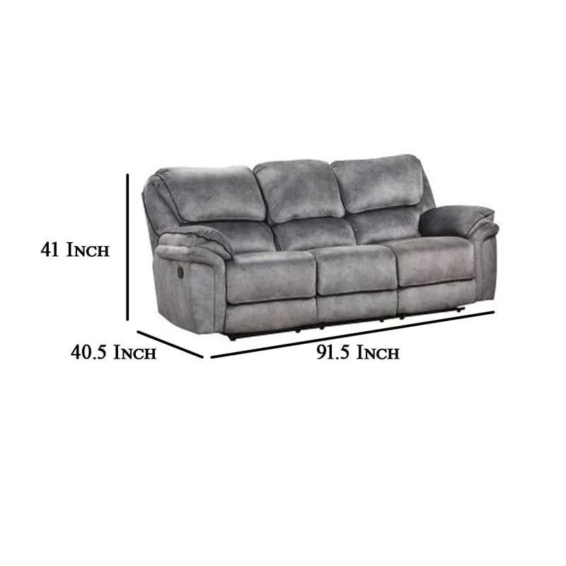 Remma Manual Recliner Sofa- Gray Faux Leather- Drop Table and Cupholders