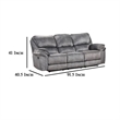 Remma Manual Recliner Sofa- Gray Faux Leather- Drop Table and Cupholders